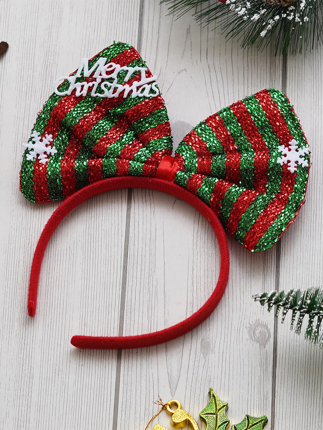

eCraftIndia Merry Christmas Themed Bow Headband with Snowflake Design, Red