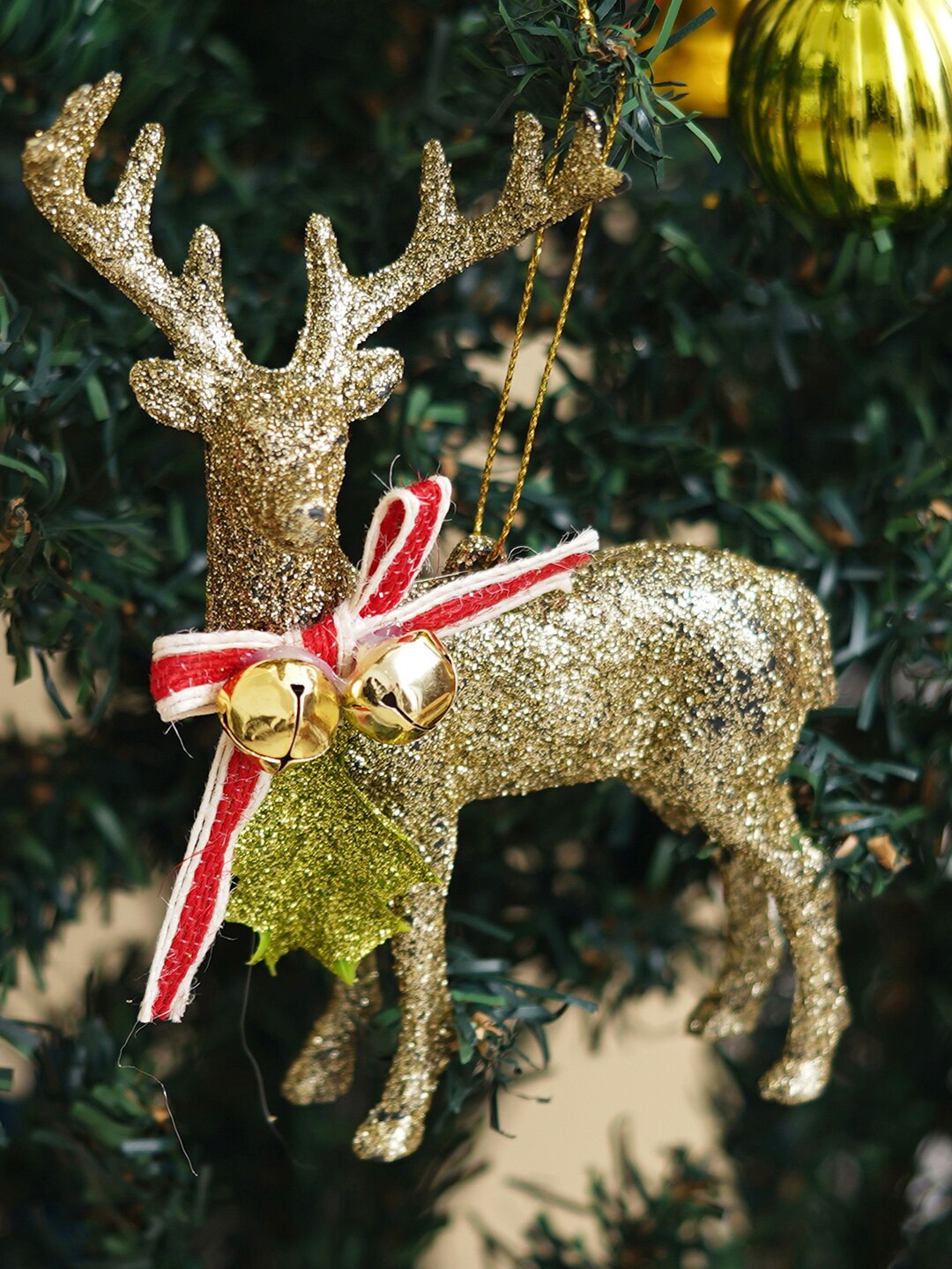 eCraftIndia Golden Reindeer Statue Christmas Decor, Gold