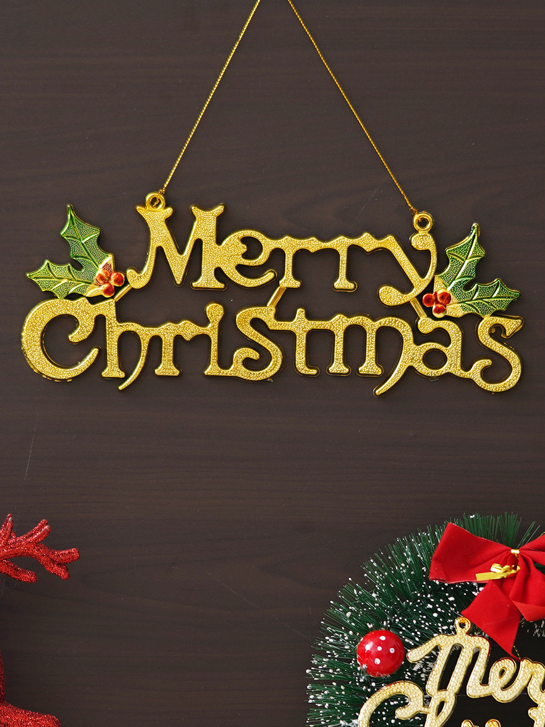 

eCraftIndia Gold Toned Merry Christmas Wall Hanging