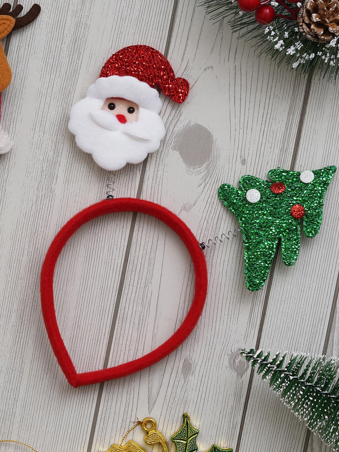 

eCraftIndia Christmas Glitter Santa Claus, Christmas Tree Headband - Hairband, Red
