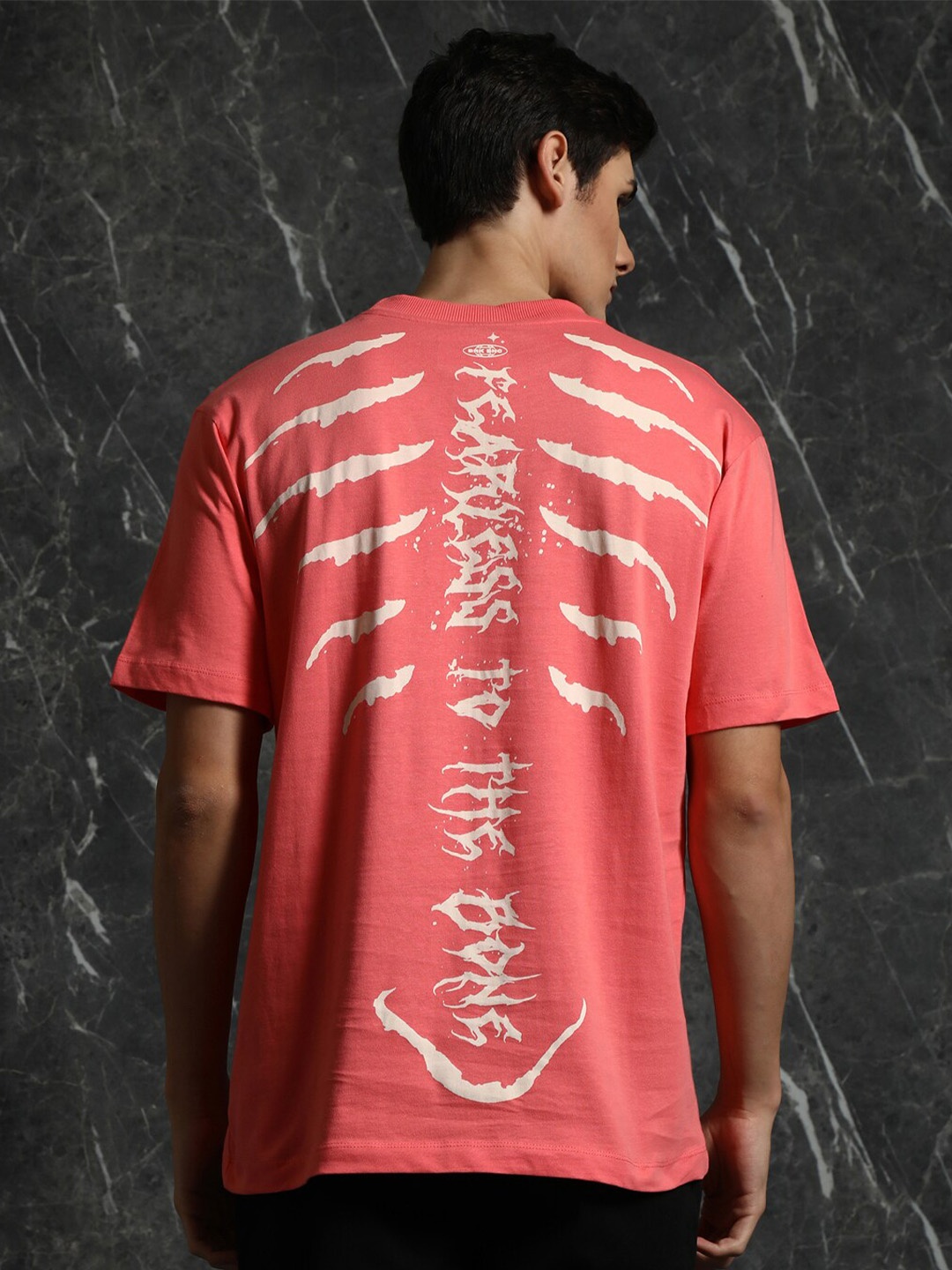 

Breakbounce Coral-Coloured Typography Printed Cotton Oversized T-shirt