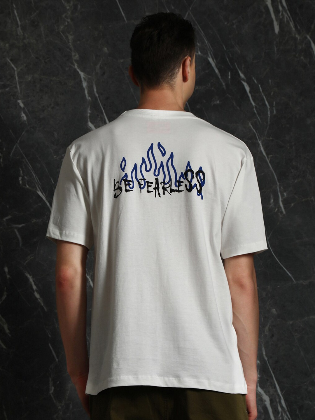 

Breakbounce Off White Typography Printed Drop-Shoulder Sleeves Cotton Oversized T-shirt