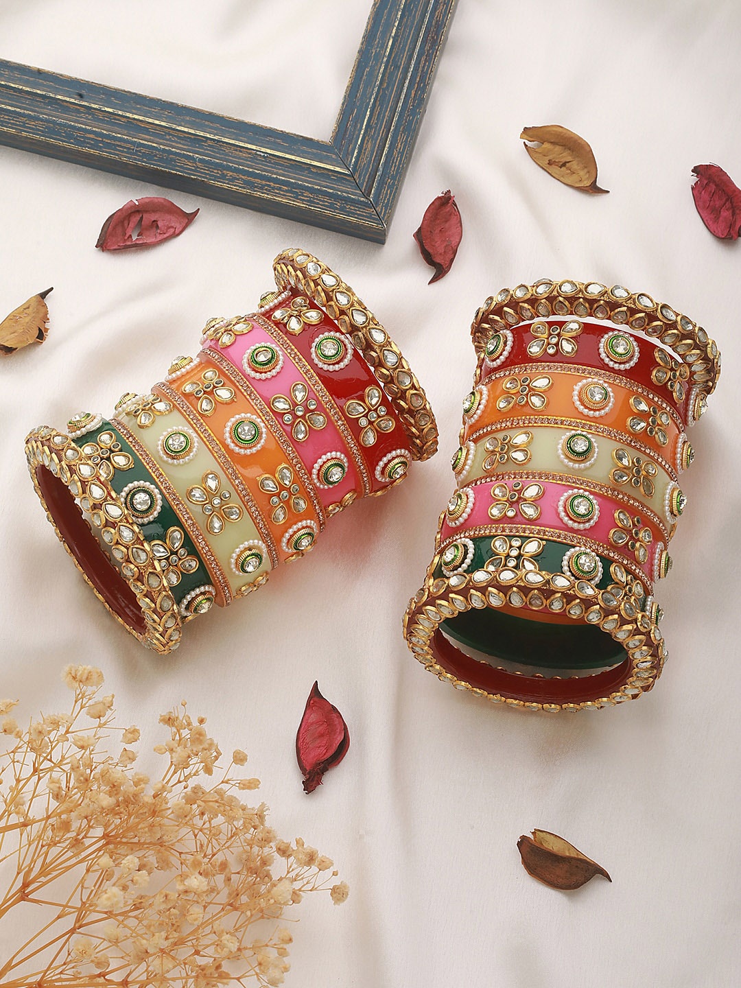 

Jazz and Sizzle Set Of 22 Gold-Plated Kundan-Studded Meenakari Bangles
