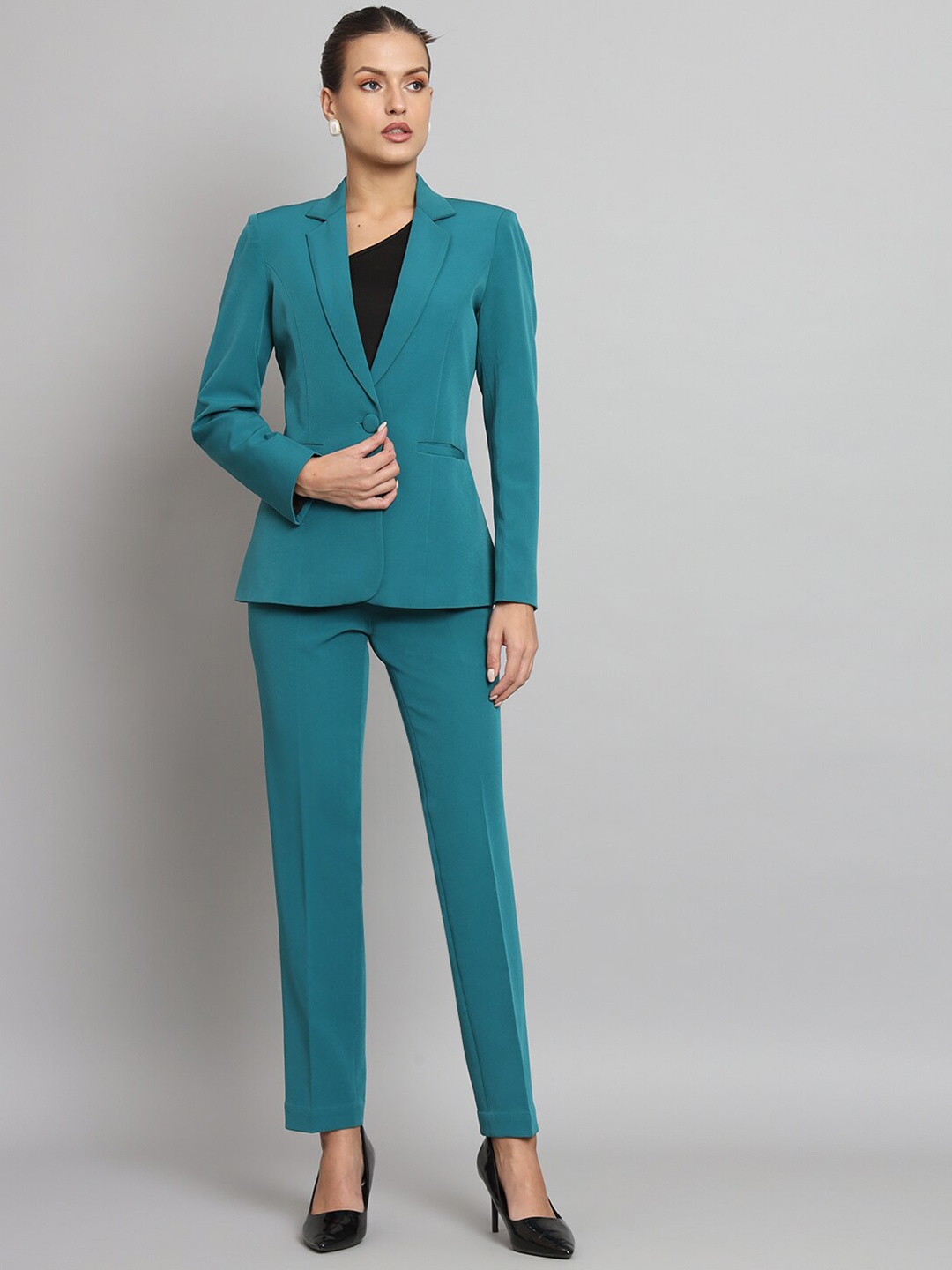 PowerSutra 2 Piece Single-Breasted Blazer with Trousers, Teal