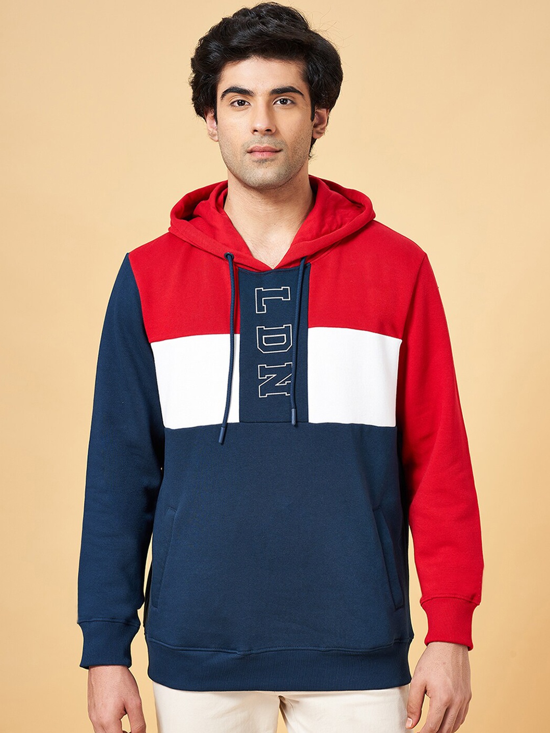 

BYFORD by Pantaloons Colourblocked Hooded Pullover, Navy blue