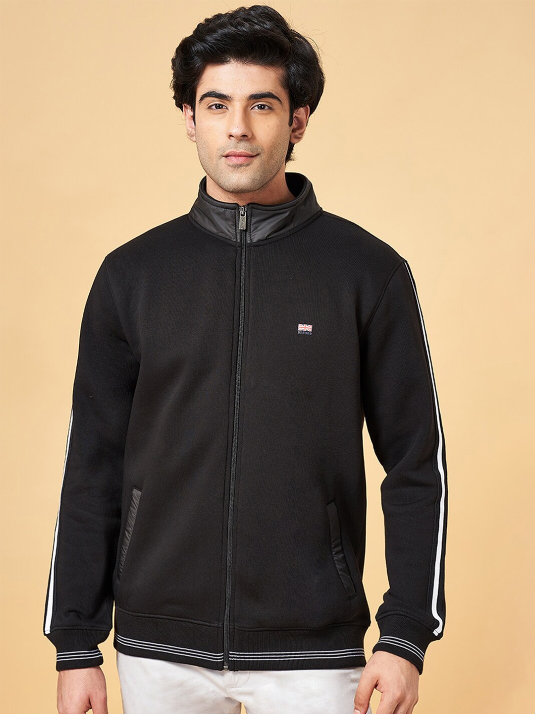 

BYFORD by Pantaloons Mock Collar Front Open Sweatshirt, Black