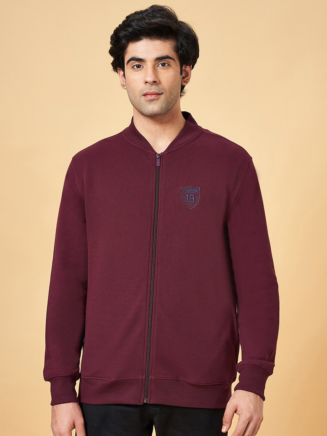 BYFORD by Pantaloons Front Open Sweatshirt, Maroon