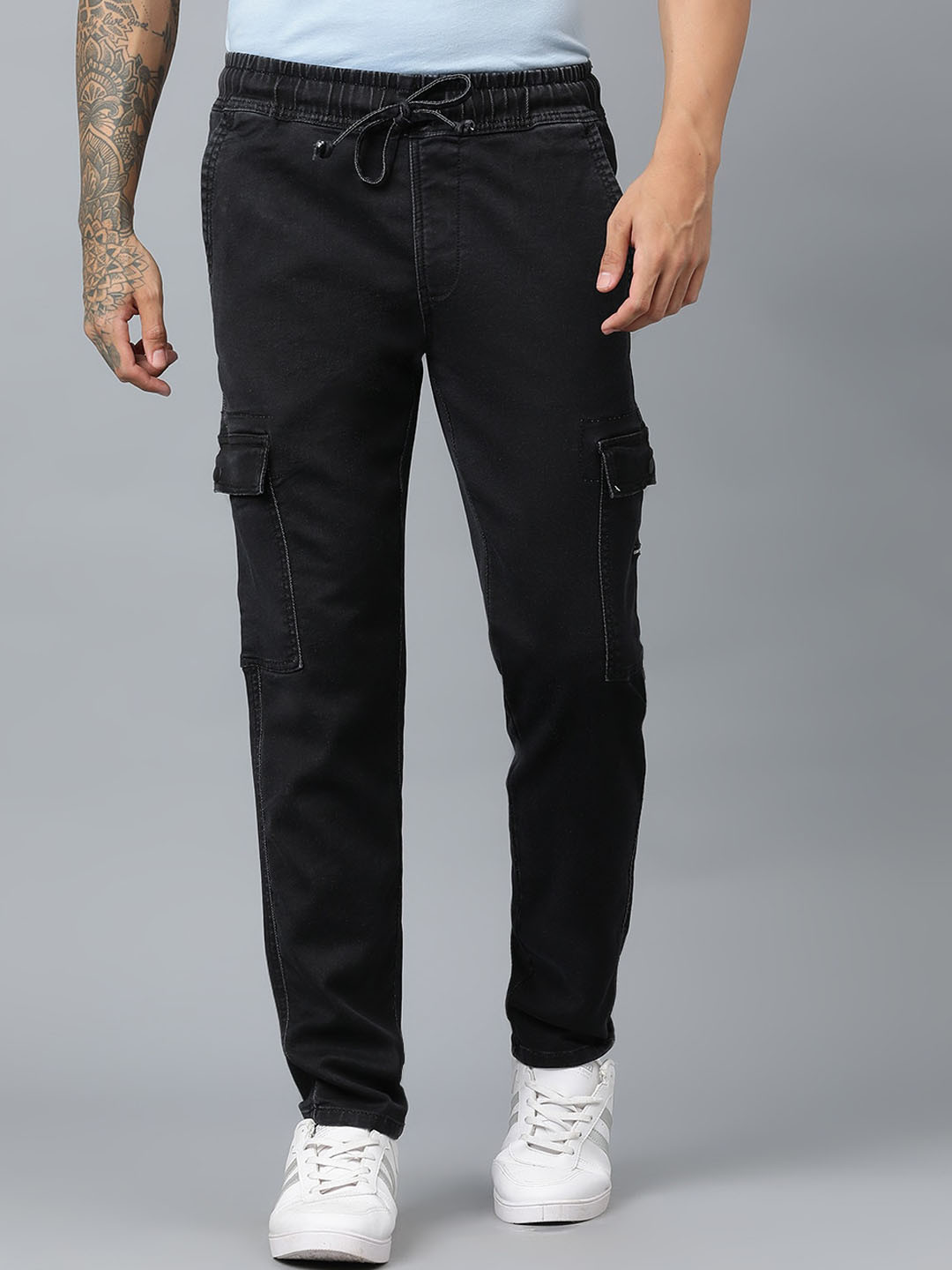 

Code 61 Men Low-Rise Jogger Clean Look Stretchable Cotton Jeans, Charcoal