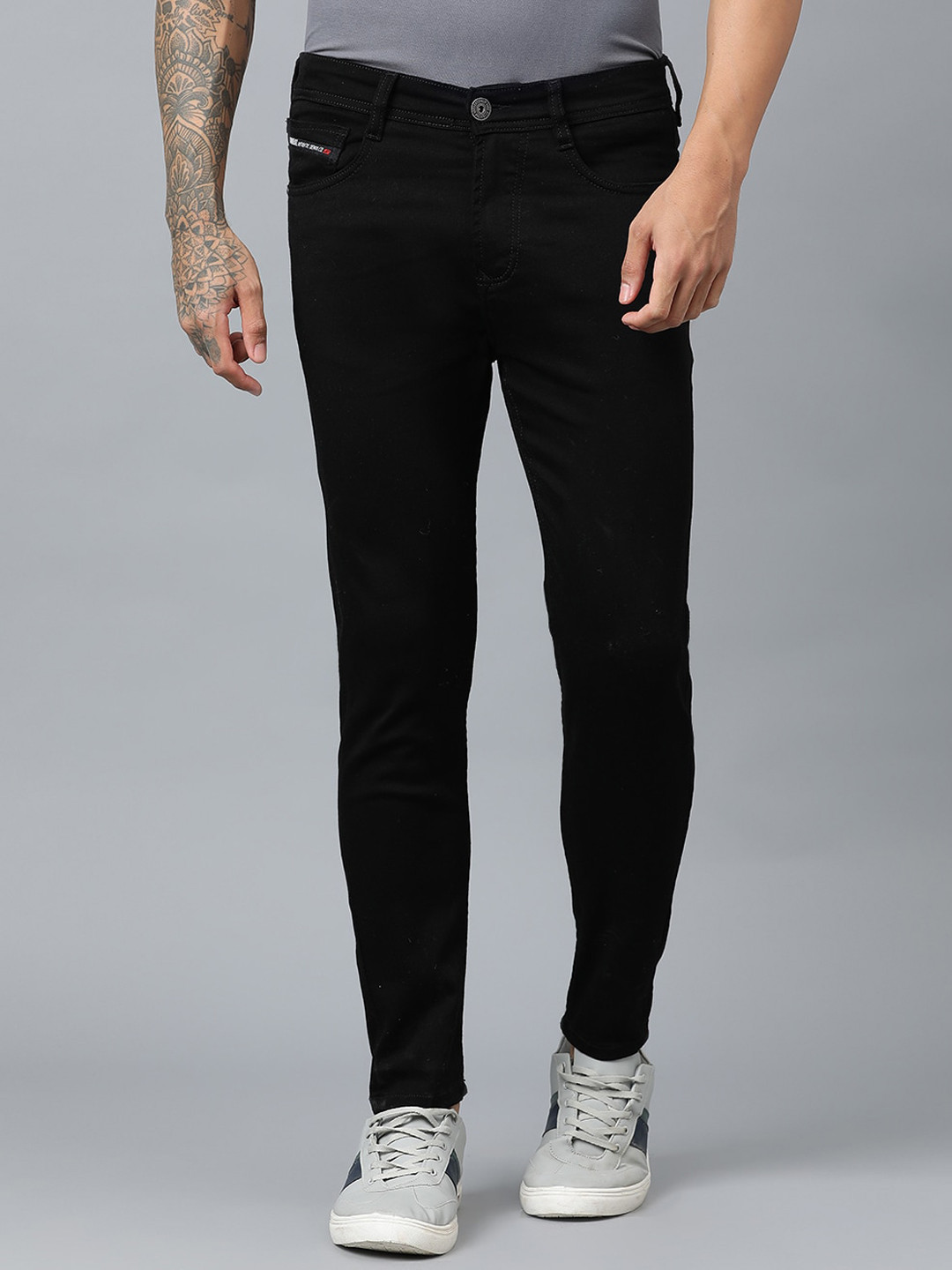 

Code 61 Men Skinny Fit Low-Rise Clean Look Stretchable Cotton Jeans, Black