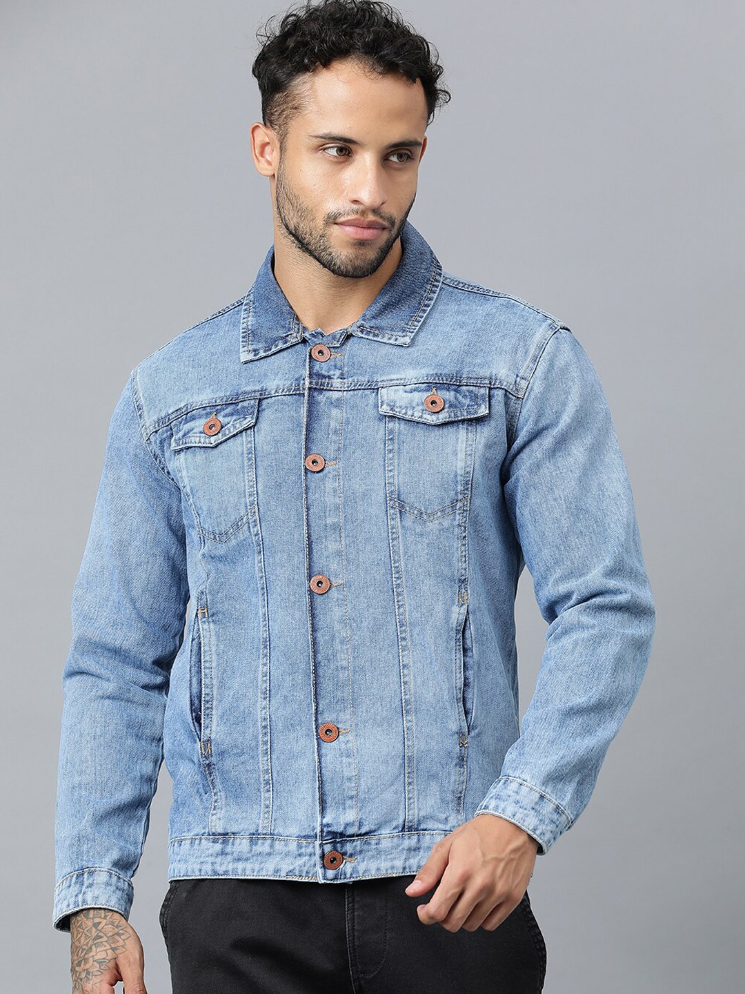 

Code 61 Washed Spread Collar Denim Jacket, Blue