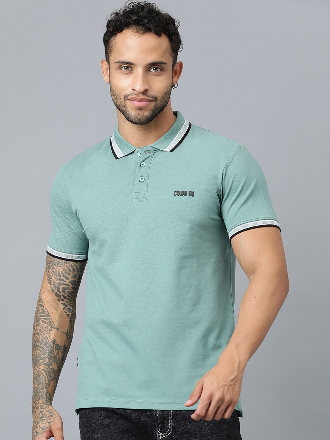 

Code 61 Coolmax Polo Collar Slim Fit T-shirt, Sea green