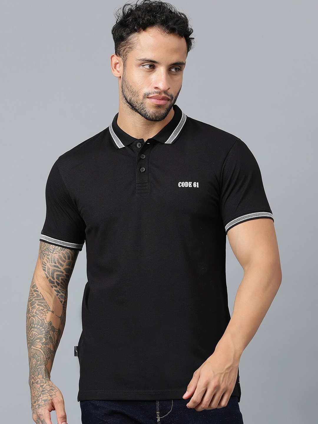 

Code 61 Coolmax Polo Collar Slim Fit T-shirt, Black