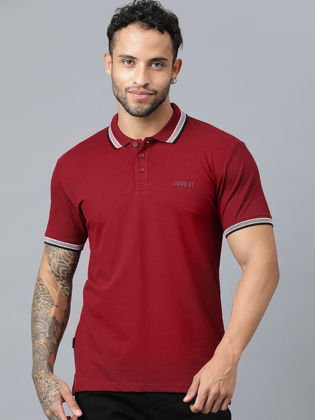 

Code 61 Coolmax Polo Collar Slim Fit T-shirt, Maroon