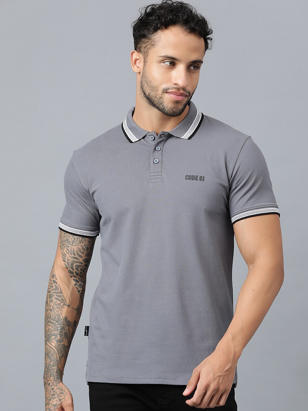 Code 61 Coolmax Polo Collar Slim Fit T-shirt, Grey
