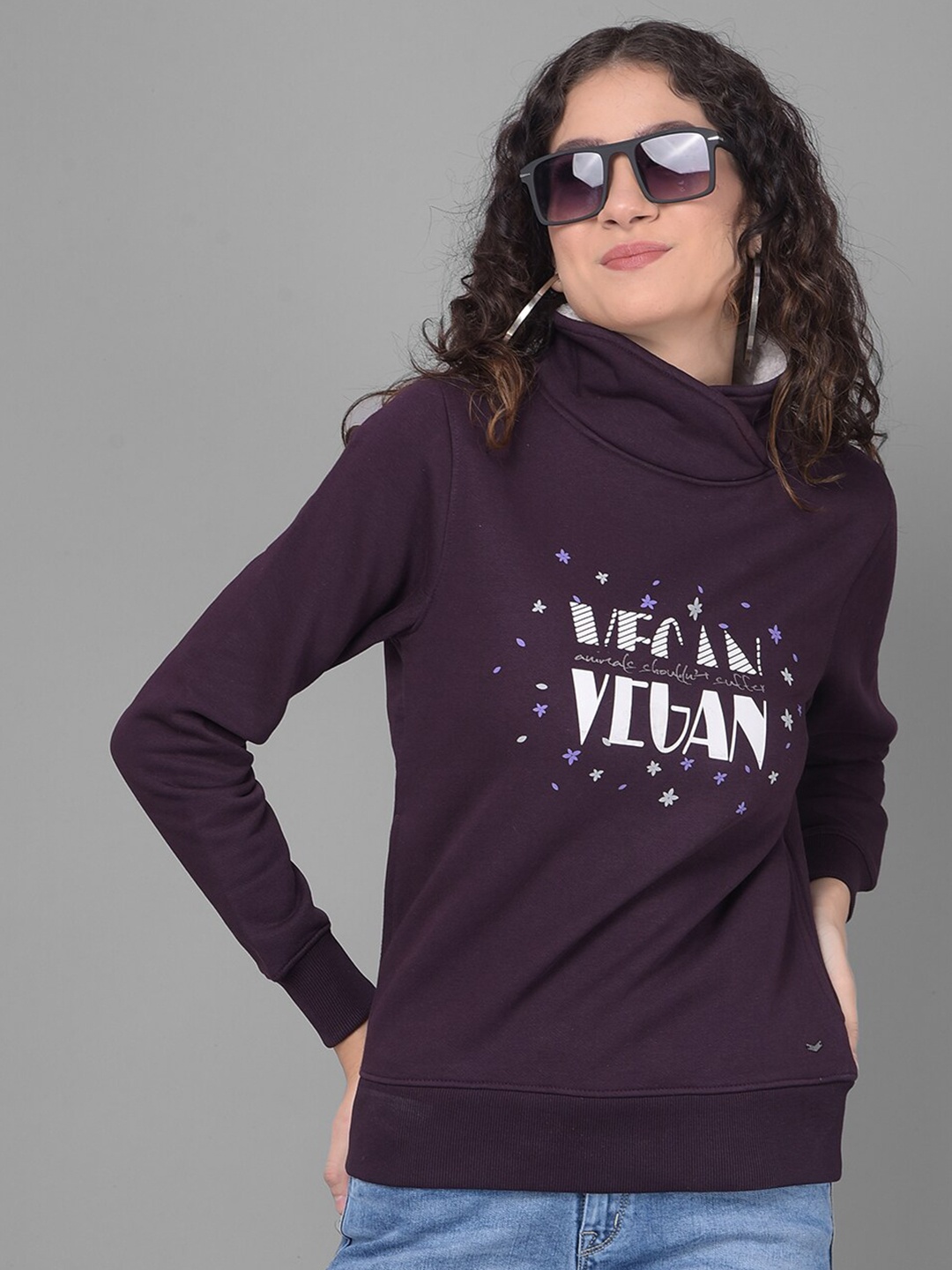 

Crimsoune Club Typography Printed High Neck Sweatshirt, Purple