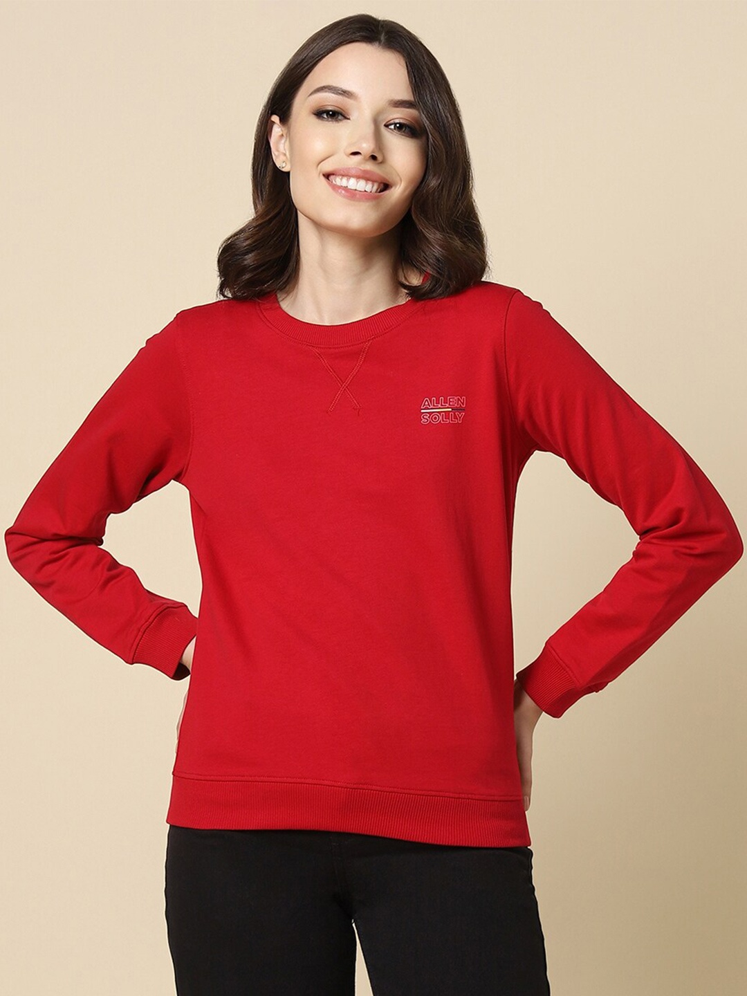

Allen Solly Woman Round Neck Pure Cotton Pullover Sweatshirt, Red