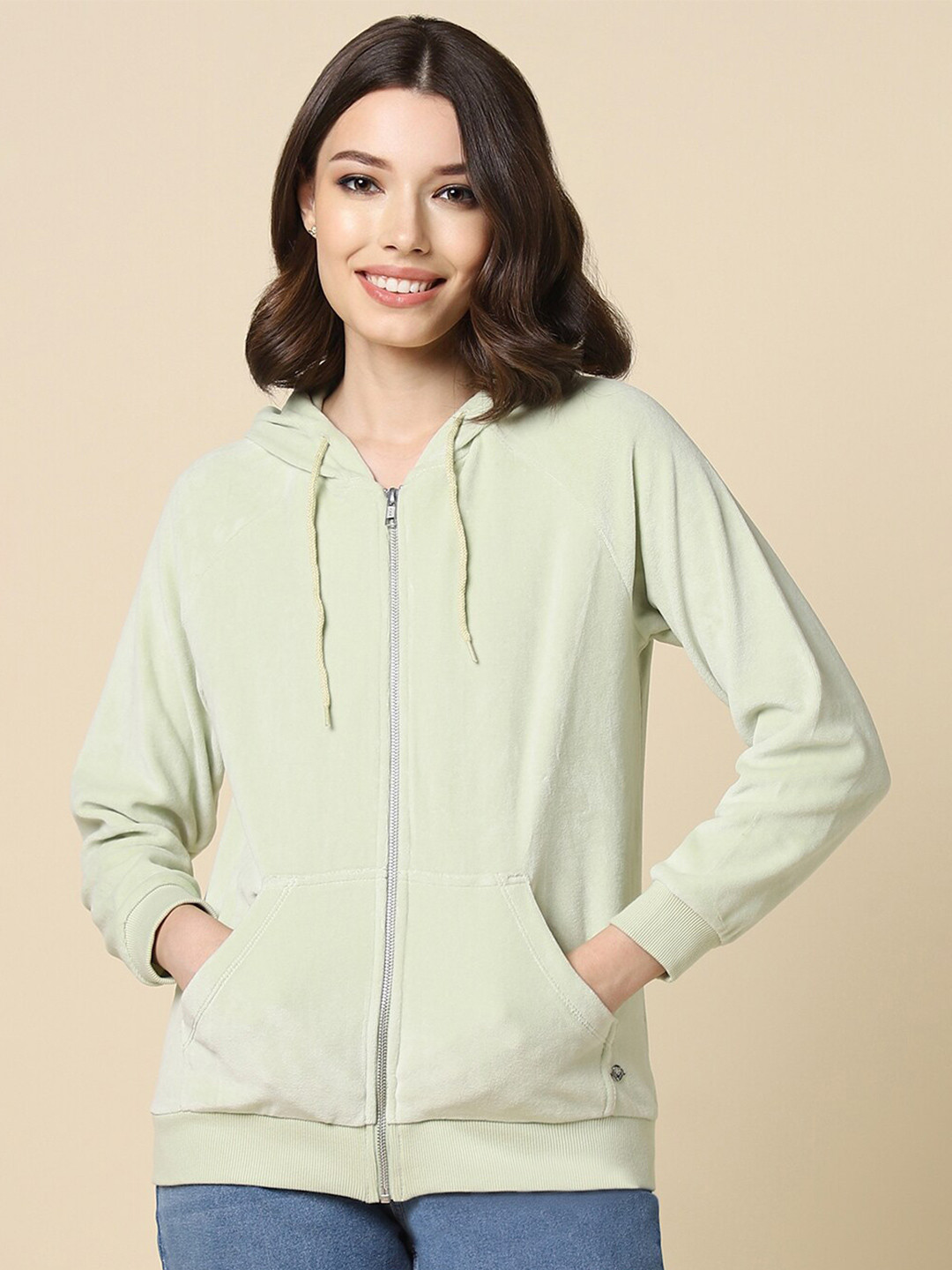 

Allen Solly Woman Hooded Front Open Sweatshirt, Green