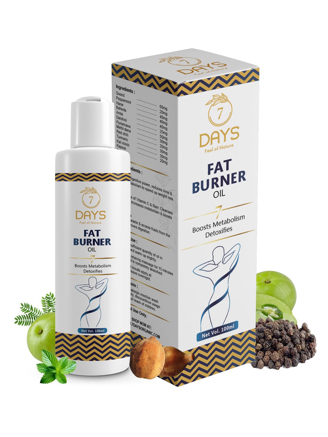 

7 DAYS Feel Of Nature Fat Burner Oil - 100ml, White
