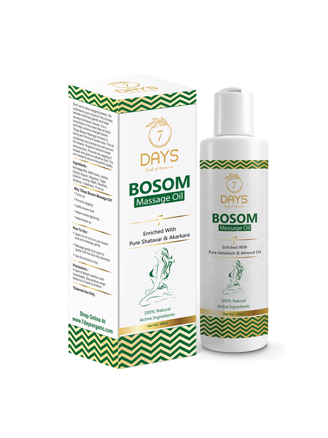 

7 DAYS Bosom Body Massage Oil With Ashwagandha - 100ml, Tan