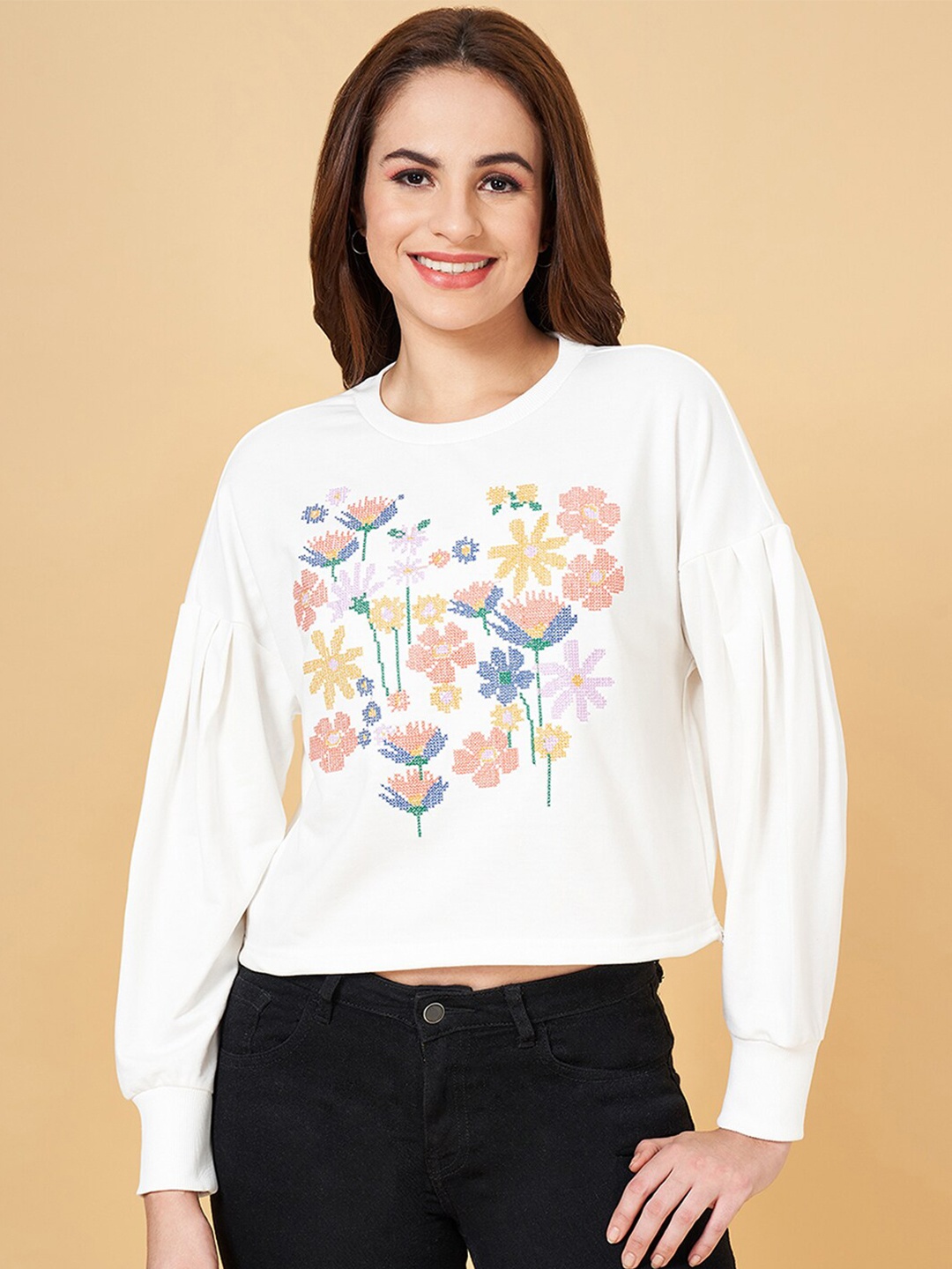 People Graphic Printed Pullover, Off white