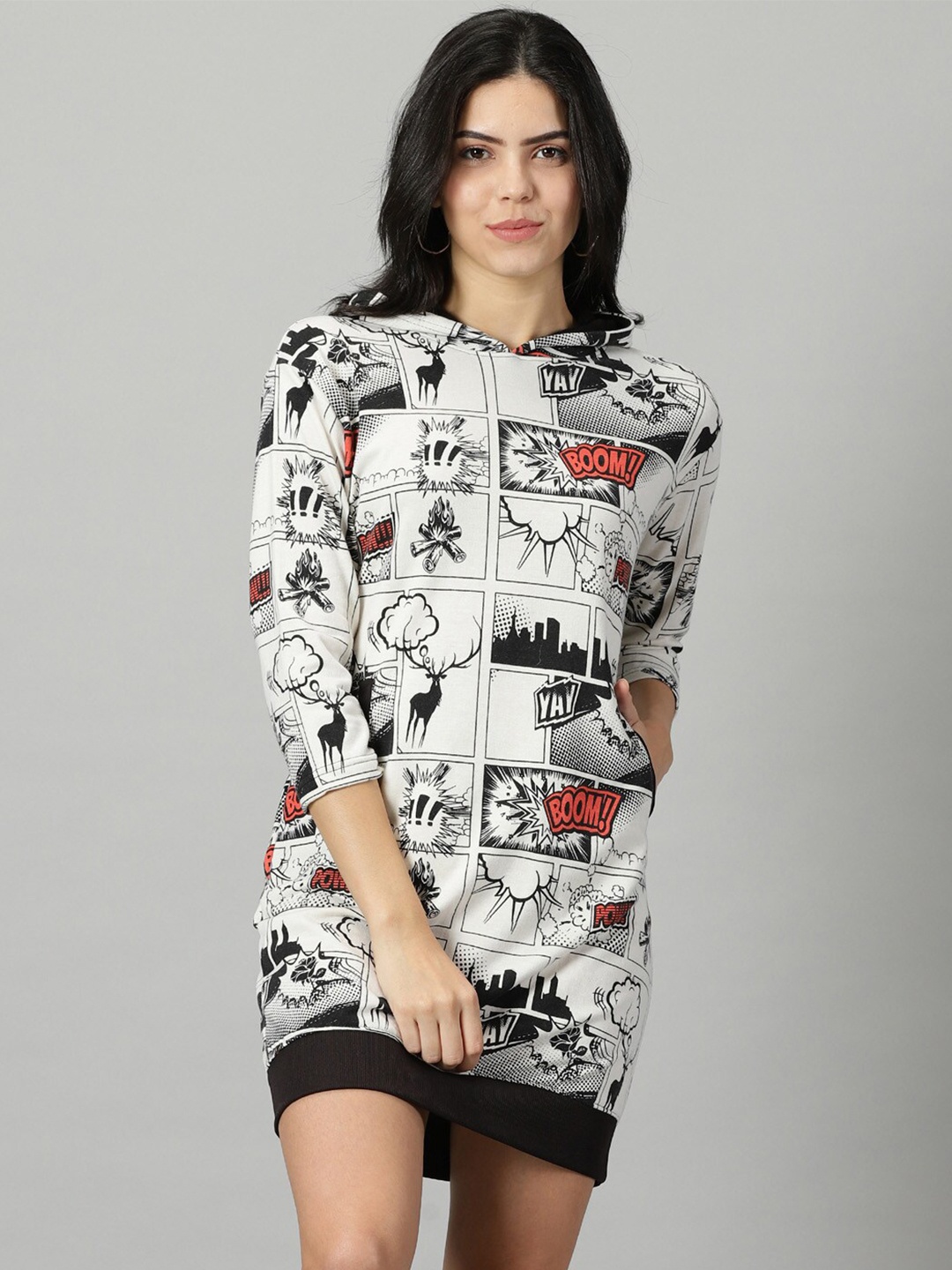 

Rodzen Printed Hooded Cotton T-shirt Dress, White