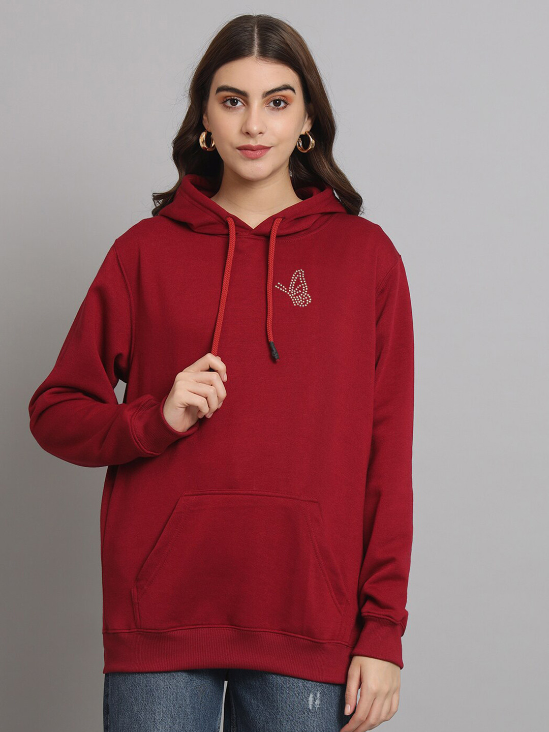 

urSense Fleece Hooded Oversized Pullover Sweatshirt, Maroon