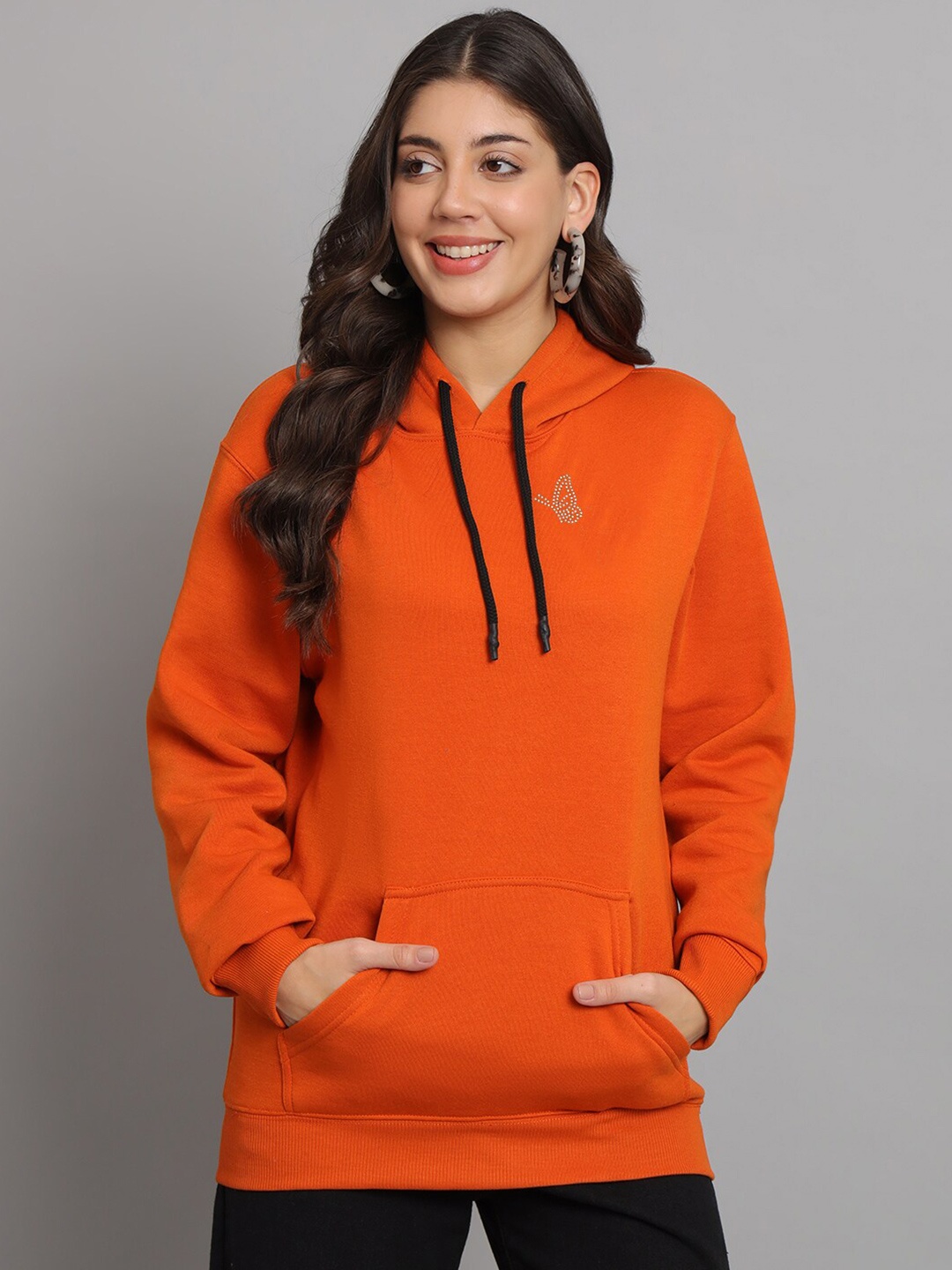 

urSense Fleece Hooded Oversized Pullover Sweatshirt, Orange