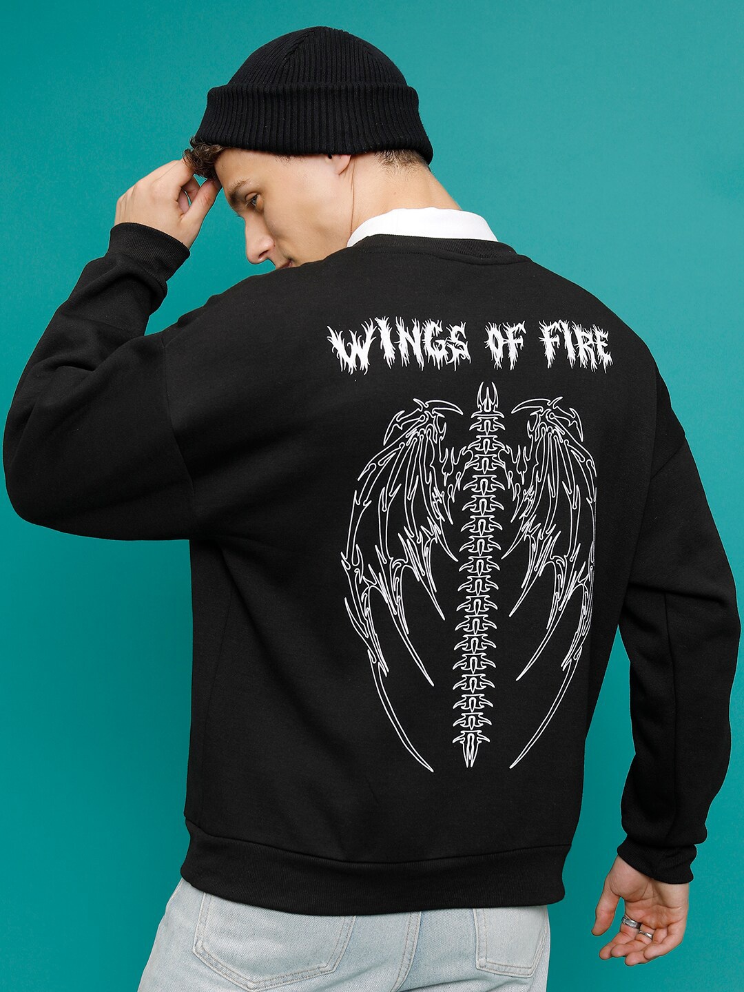 

HIGHLANDER Graphic Printed Oversized Sweatshirt, Black