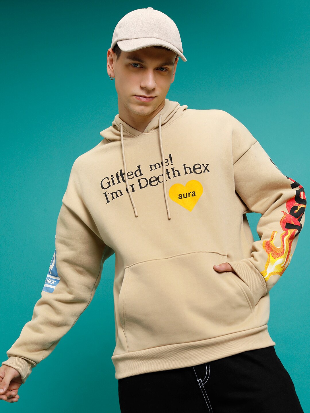 

HIGHLANDER Typography Printed Oversized Hooded Pullover Sweatshirt, Brown