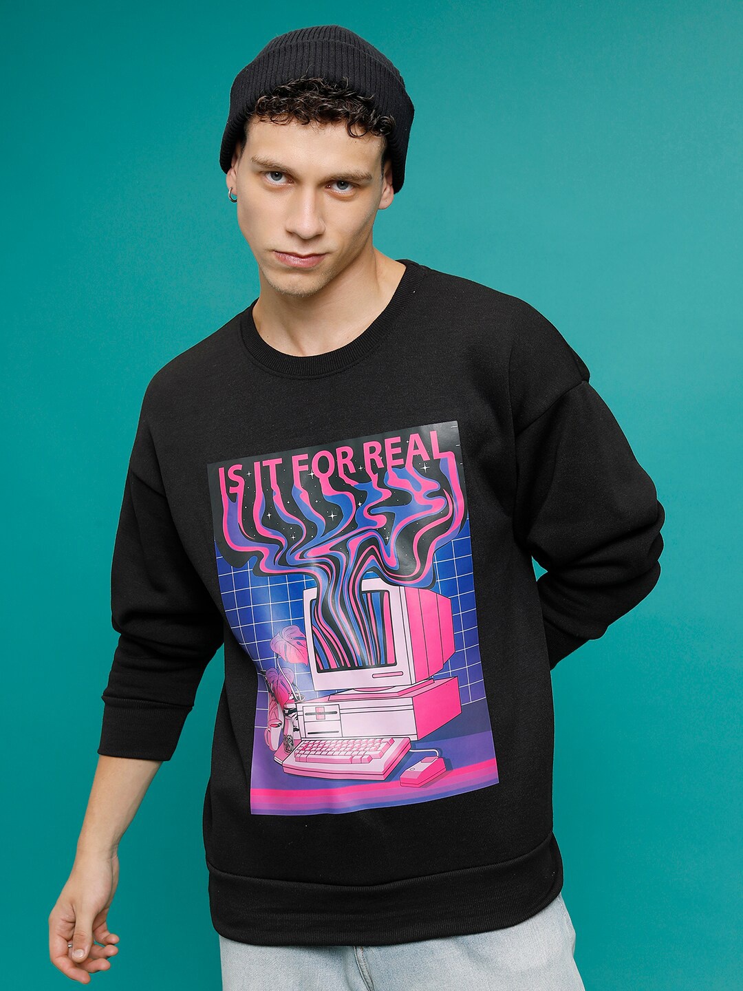 

HIGHLANDER Graphic Printed Oversized Pullover, Black