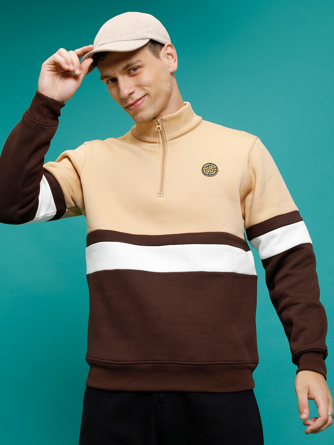 

HIGHLANDER Colourblocked High Neck Sweatshirt, Coffee brown
