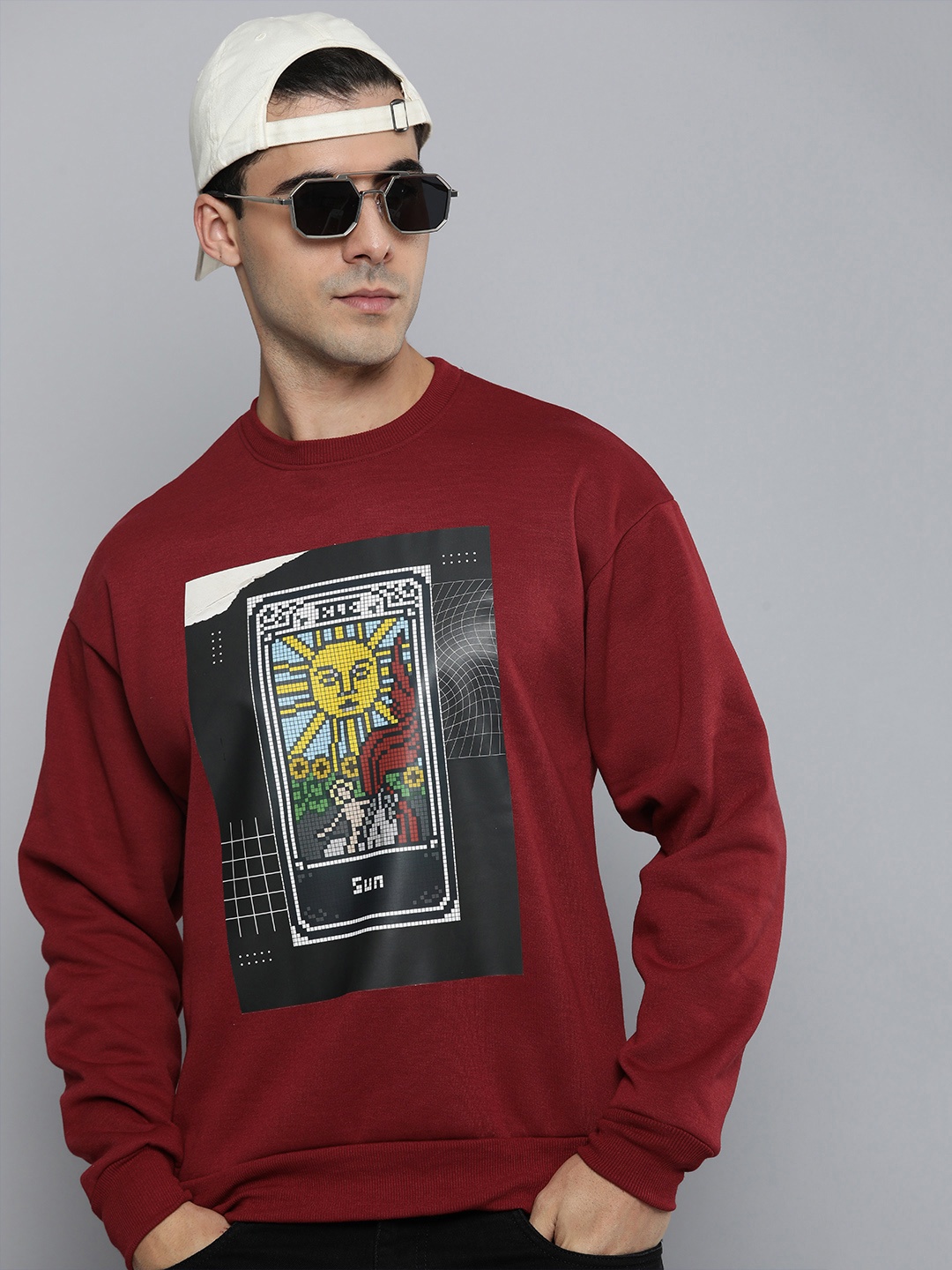 

HIGHLANDER Men Graphic Printed Relaxed Fit Sweatshirt, Maroon