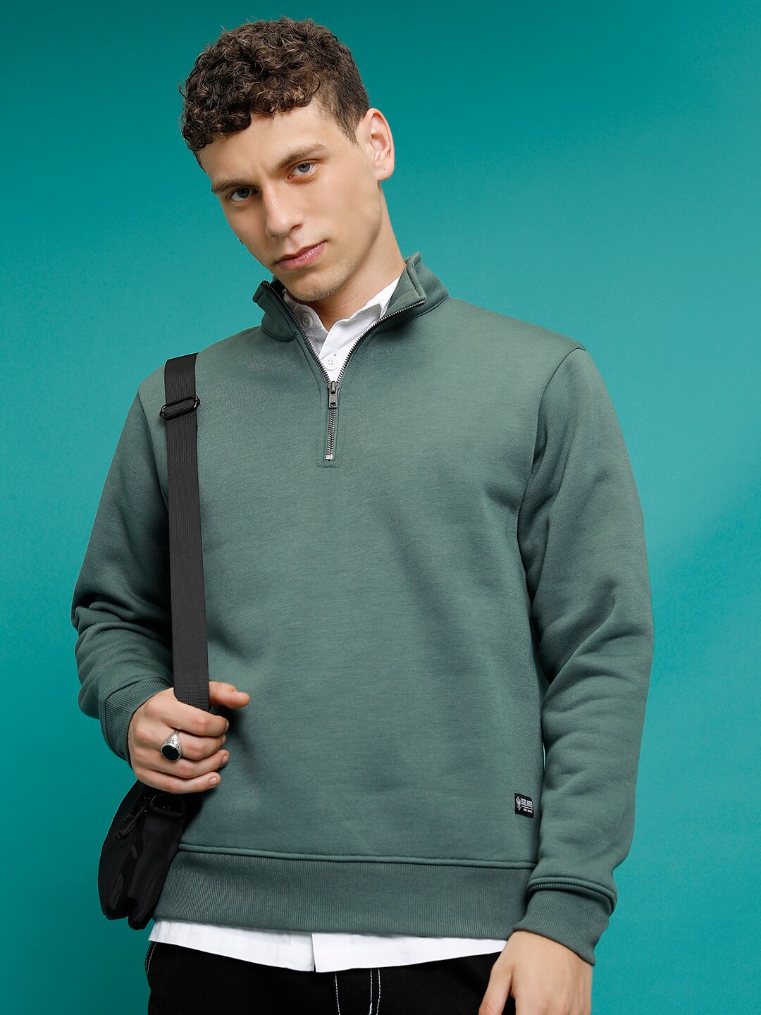 HIGHLANDER High Neck Half Zip Pullover Sweatshirt, Green