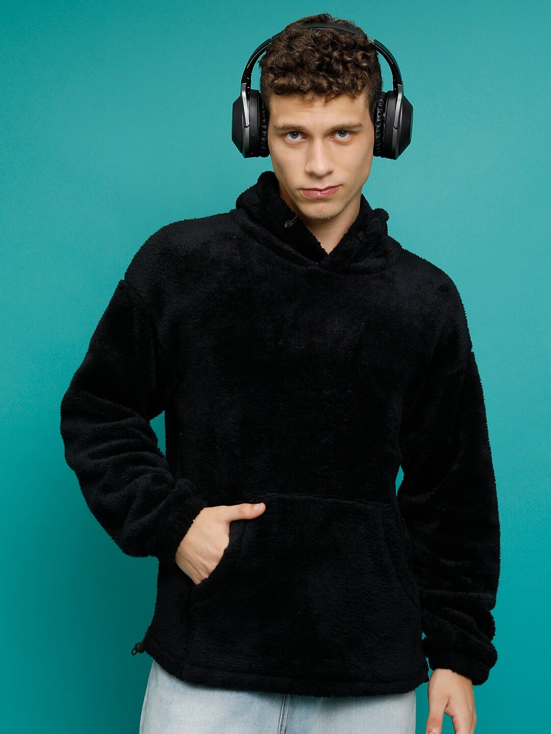 

HIGHLANDER Relaxed Fit Pullover Drop Shoulder Hooded Sweatshirt, Black