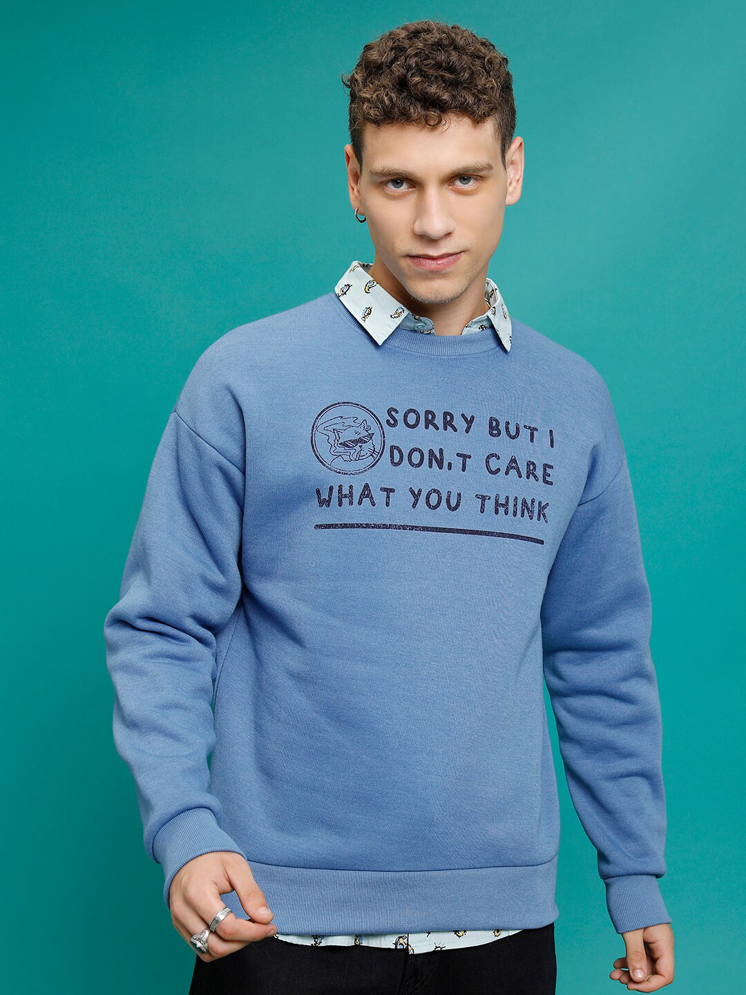 

HIGHLANDER Printed Relaxed Round Neck Sweatshirt, Blue