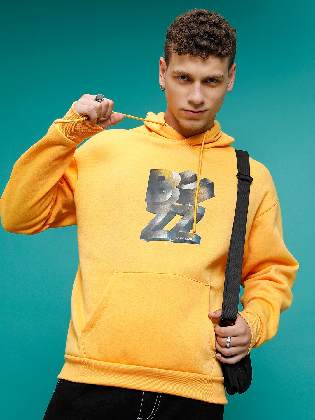

HIGHLANDER Typography Printed Hooded Relaxed Fit Sweatshirt, Yellow