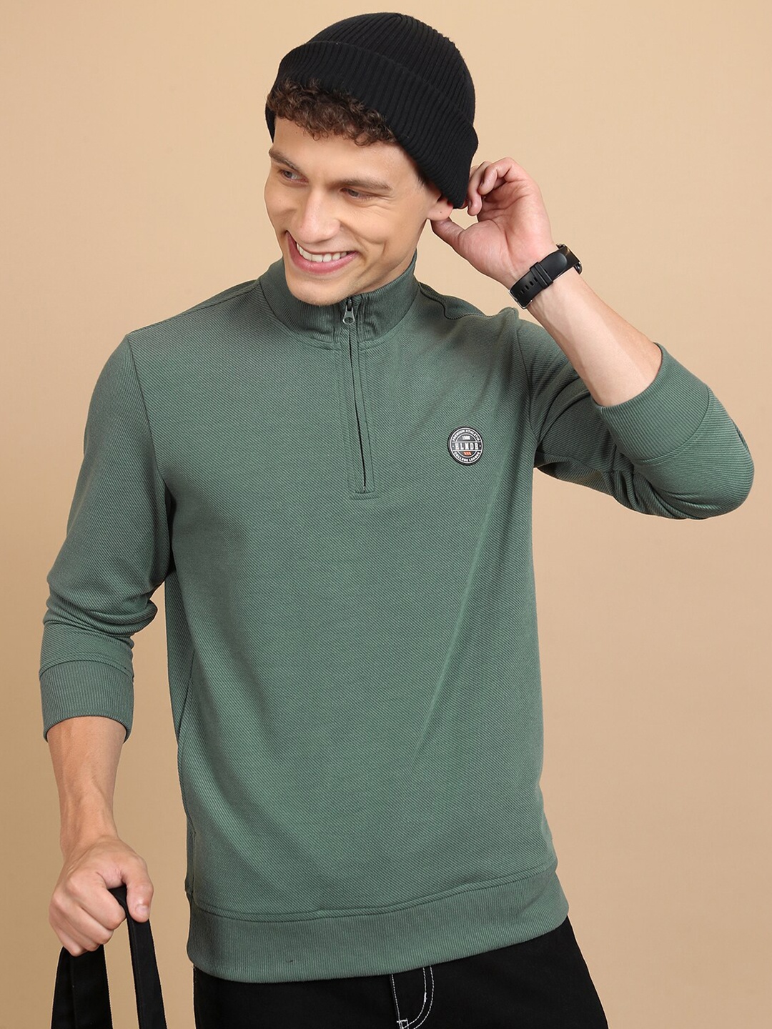 

HIGHLANDER High Neck Half Zipper Pullover, Green