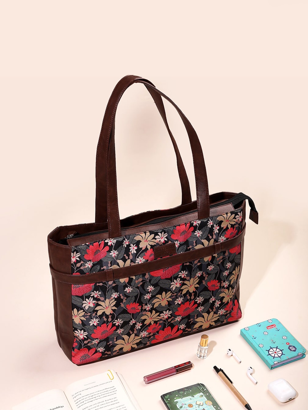

Happening Hippo Women Floral Printed Laptop Bag Up to 15 inch, Brown