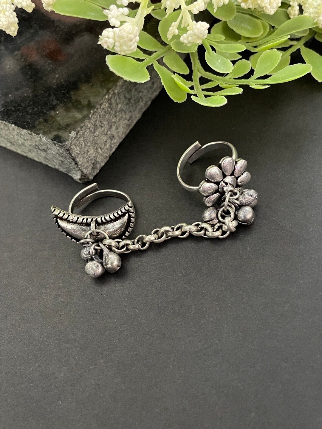 

Digital Dress Room Silver Plated Ring Moon & Floral Design Finger Ring