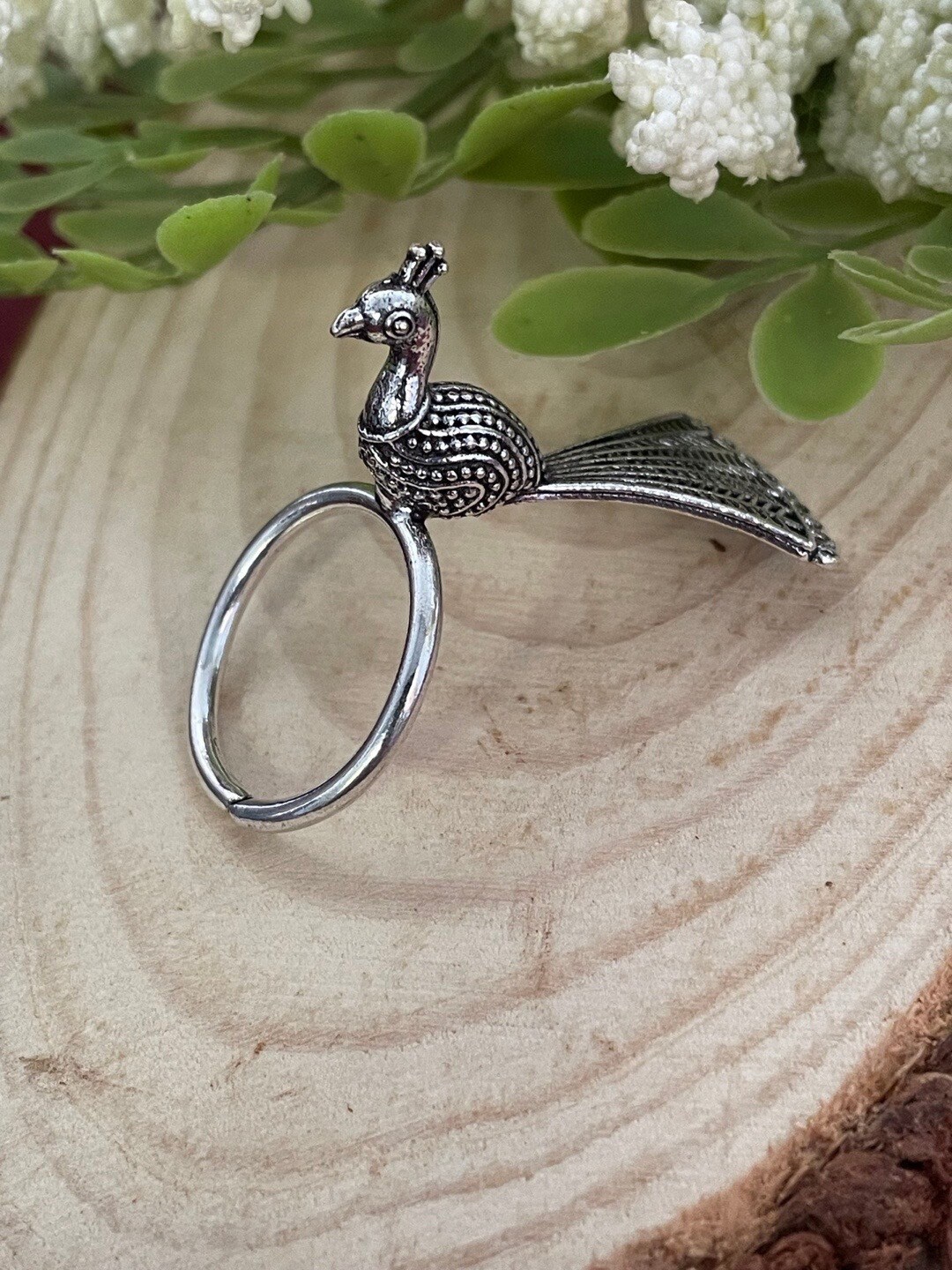 

Digital Dress Room Silver Plated Afghani Peacock Design Finger Ring