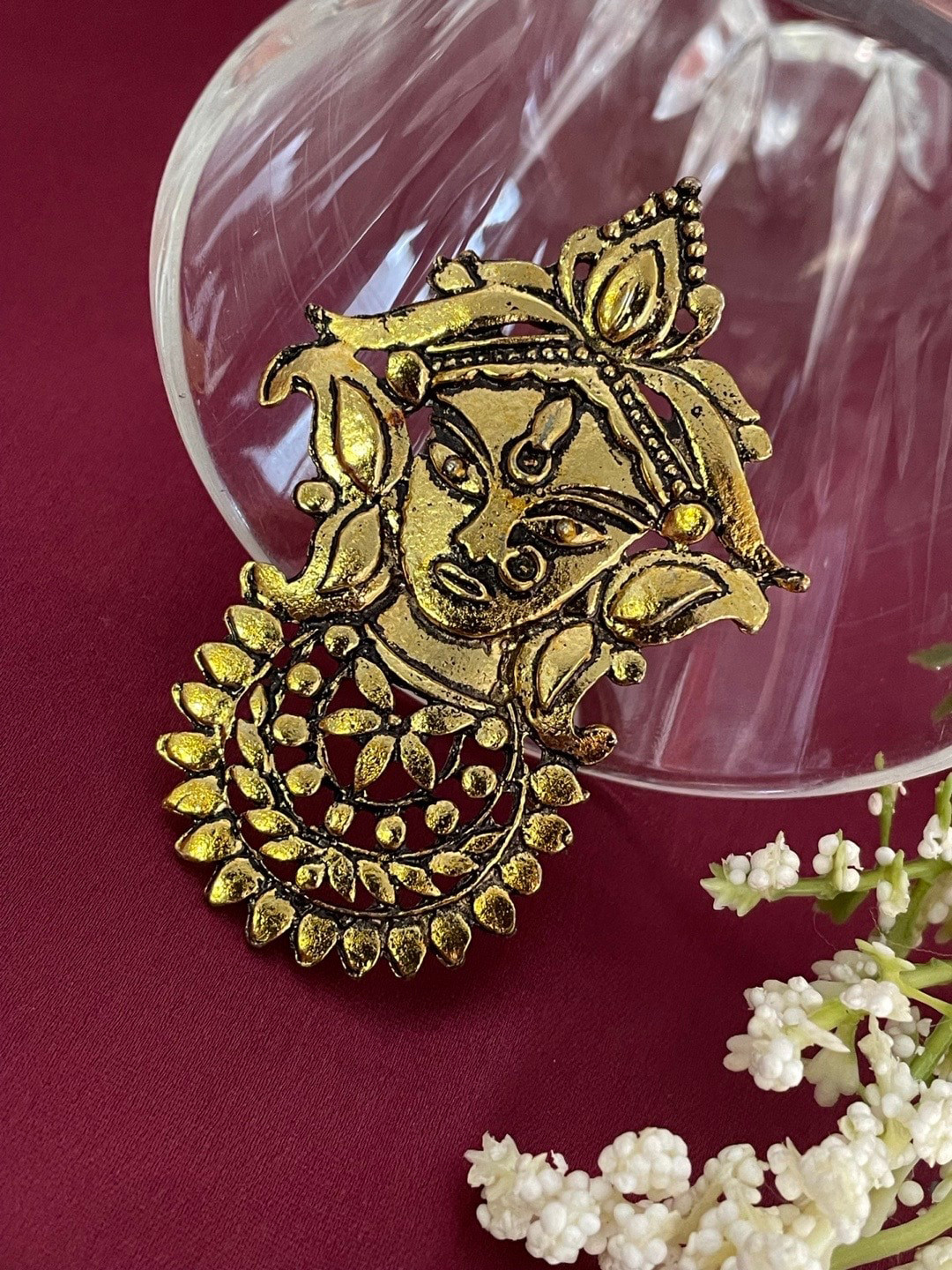 

Digital Dress Room Gold Plated Maa Durga Design Afghani Adjustable Big Ring