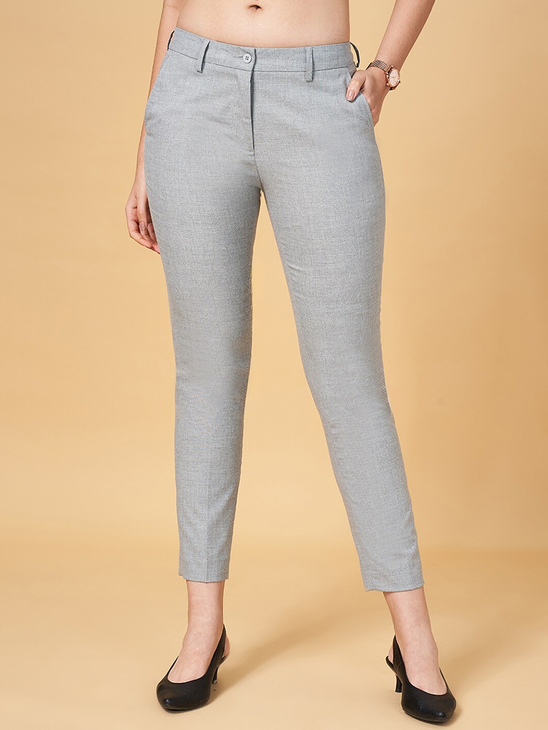 

Annabelle by Pantaloons Women High-Rise Regular Fit Formal Trousers, Grey