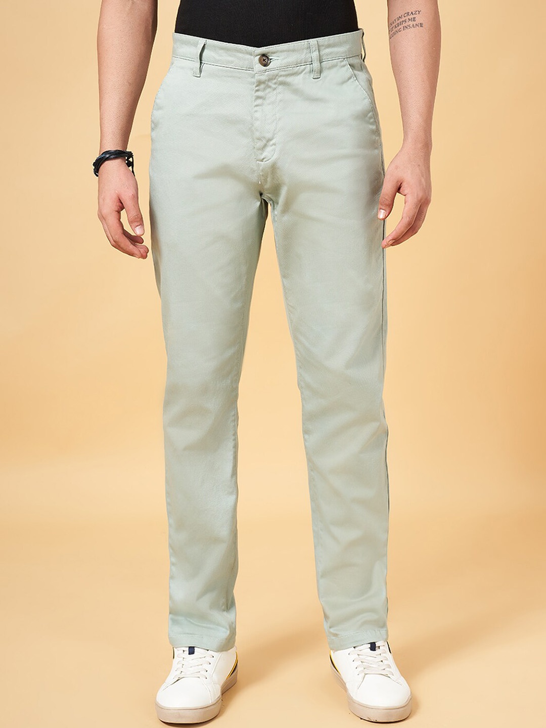 

BYFORD by Pantaloons Men Slim Fit Low Rise Chinos Trousers, Green