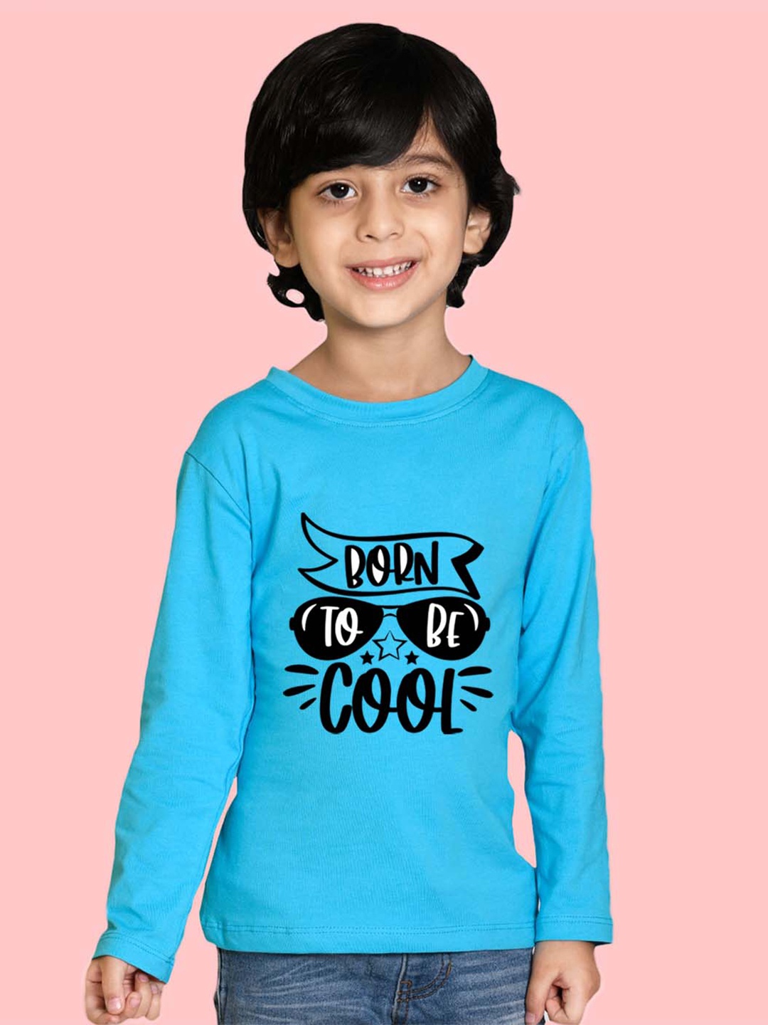 NUSYL Boys Typography Printed Round Neck Cotton T-shirt, Blue