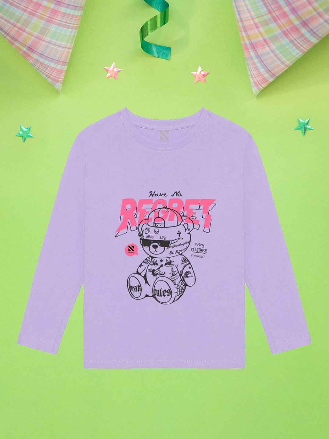 

NUSYL Boys Gangster Vector Printed Cotton T-shirt, Purple