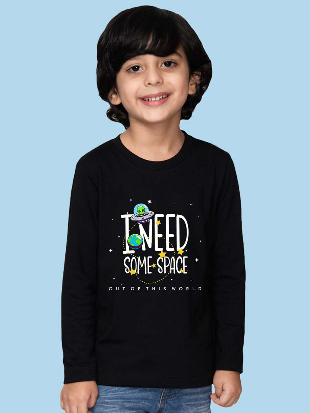 

NUSYL Boys Typographic Printed Cotton T-shirt, Black