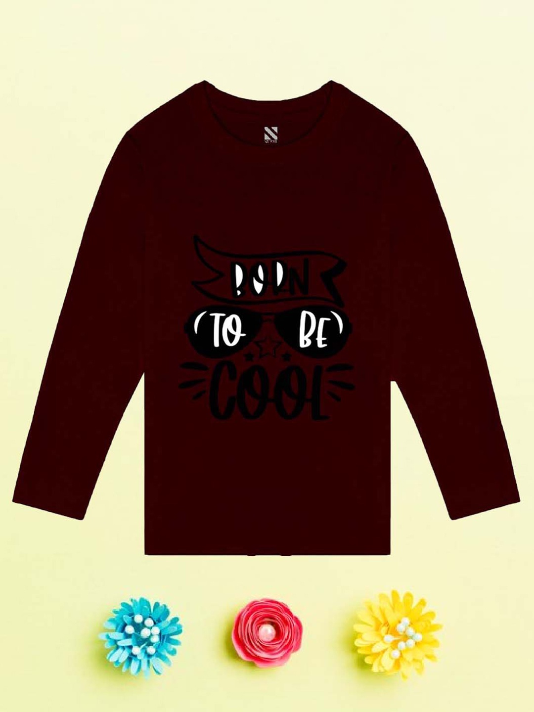 NUSYL Boys Typography Printed Cotton T-shirt, Maroon