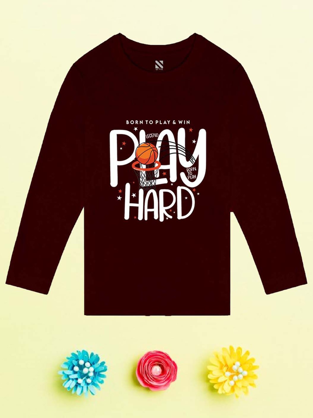 NUSYL Boys Typography Printed Long Sleeves Cotton T-shirt, Maroon
