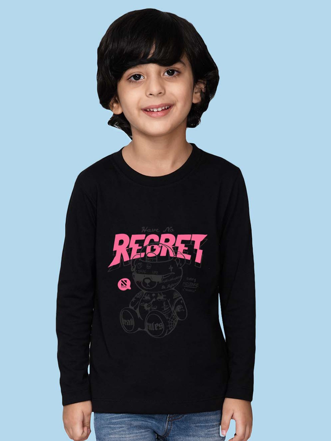 

NUSYL Boys Gangster Vector Printed Cotton T-shirt, Black
