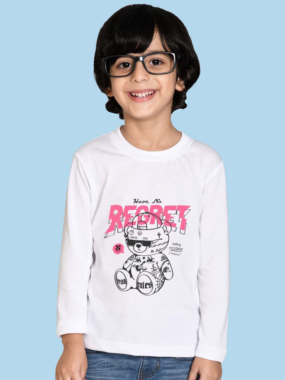 

NUSYL Boys Gangster Vector Printed Cotton T-shirt, White